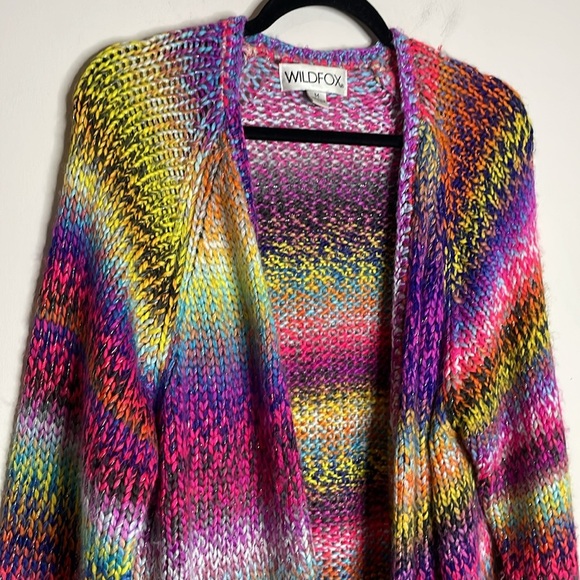 Wildfox | Multi Color Knit Longline Cardigan Size Medium - Picture 2 of 6